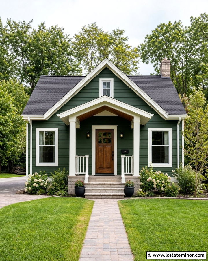 Small Forest Green House With Gabled Front Porch - 30 Forest Green House Design With Front Porch Ideas
