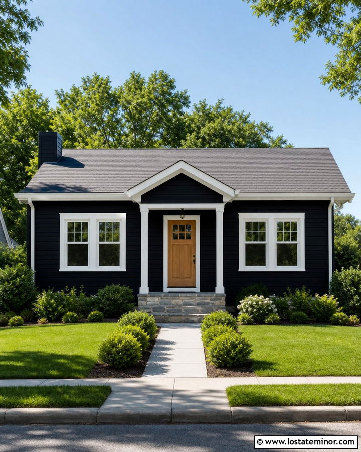 Small Jet Black House With White Windows - 30 Jet Black House Design With Window Frames Ideas