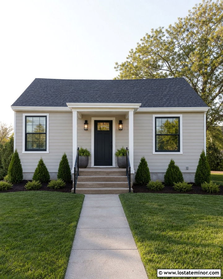 Small Light Grey House With Budget Portico - 30 Light Grey House Design With Portico Ideas