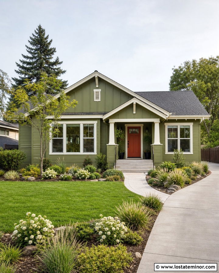 Small Moss Green House With Front Yard Landscaping - 30 Moss Green House Design With Landscaping Ideas
