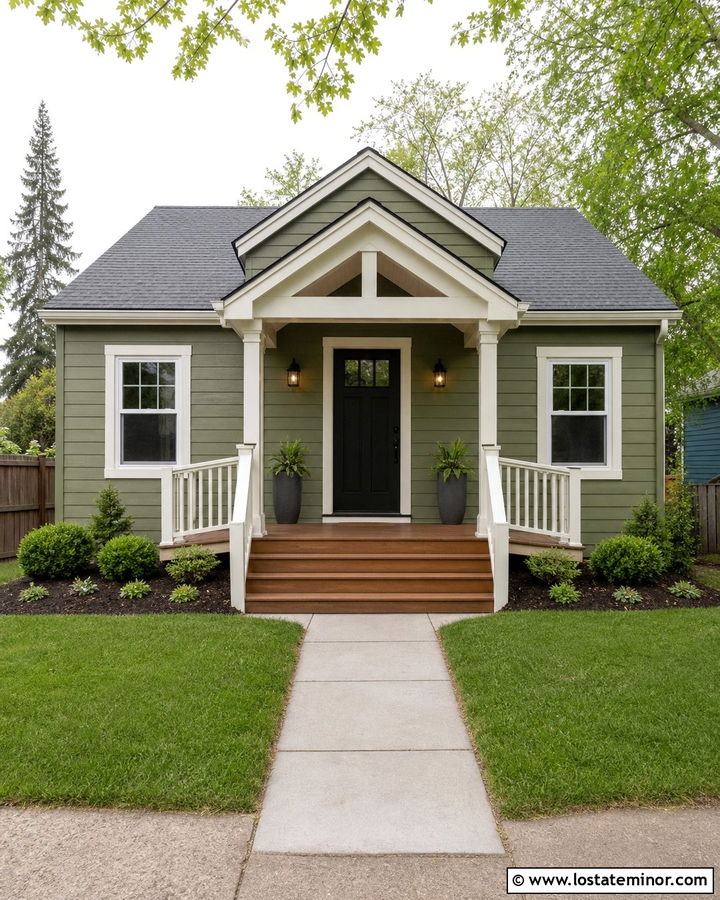 Small Moss Green House With Simple Front Porch - 30 Moss Green House Design With Front Porch Ideas