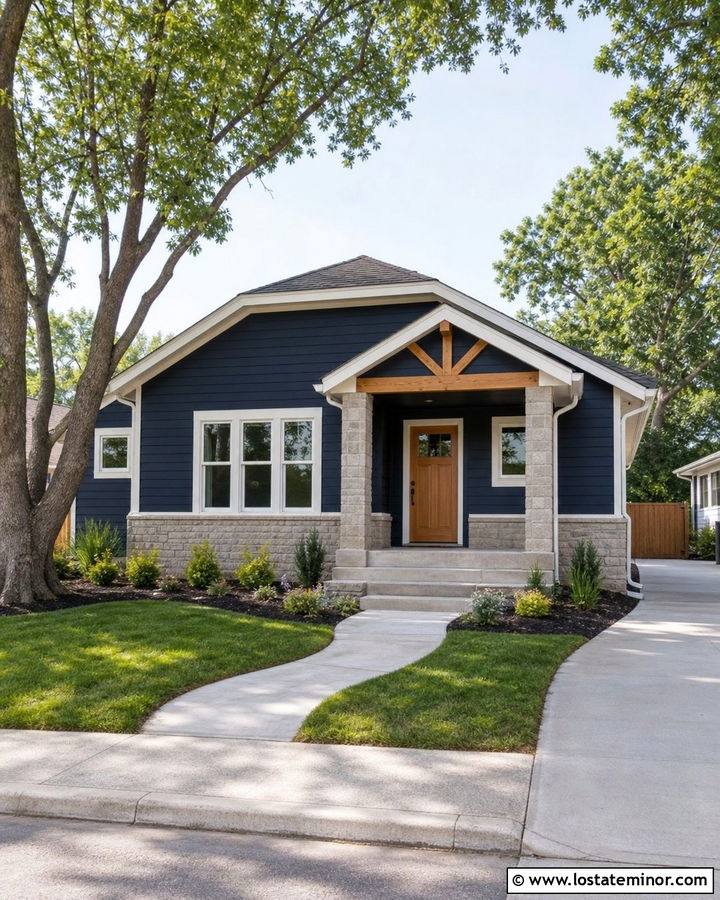 Small Navy Blue House With Stone Accents - 30 Navy Blue House Design With Stone Accents Ideas