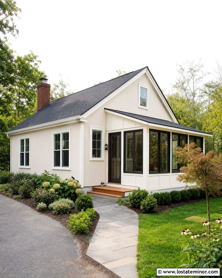 Small Off White House With Corner Sunroom - 30 Off White House Design With Sunroom Ideas