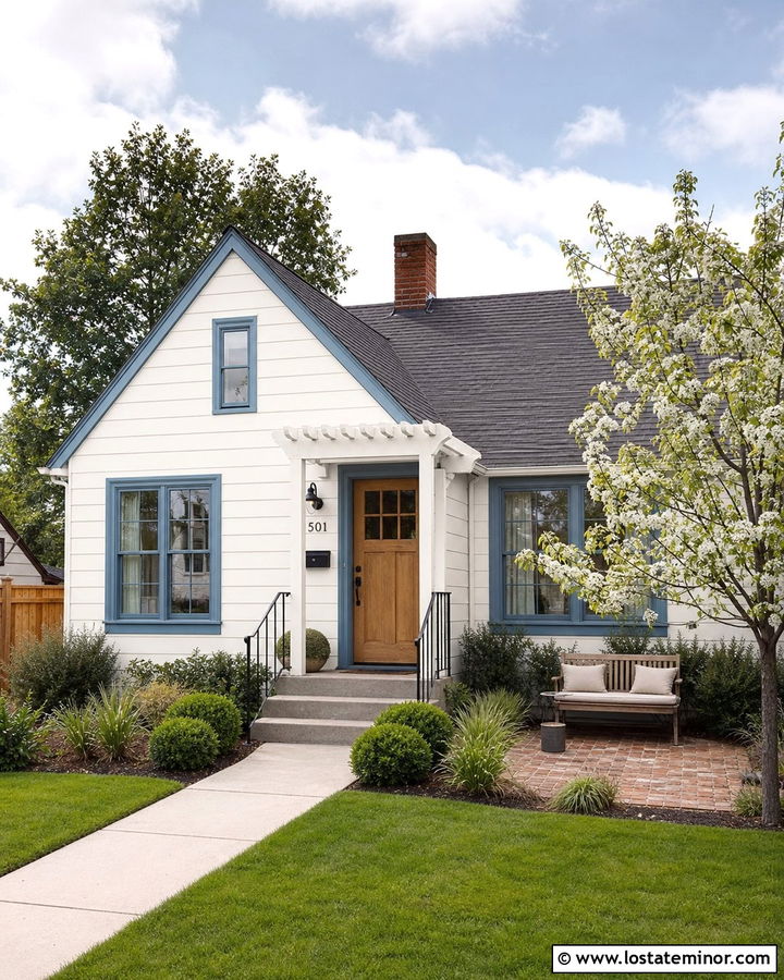 Small Off White House With Front Yard Pergola - 30 Off White House Design With Pergola Ideas