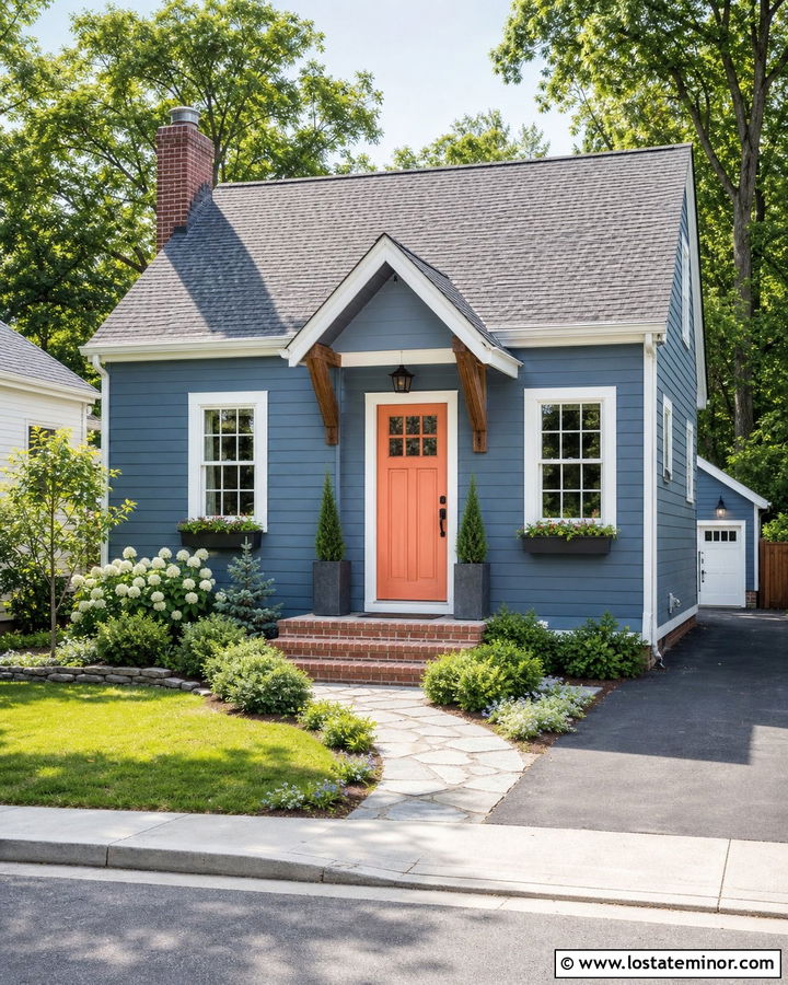Small Slate Blue House With Bracketed Portico - 30 Slate Blue House Design With Portico Ideas