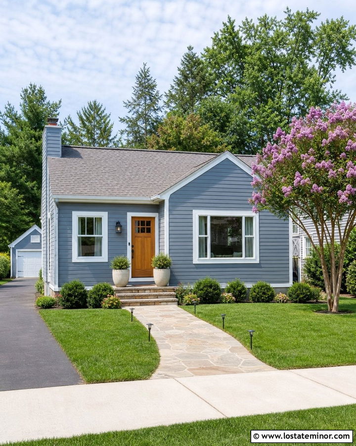Small Slate Blue House With Solar Path Lighting - 30 Slate Blue House Design With Lighting Ideas