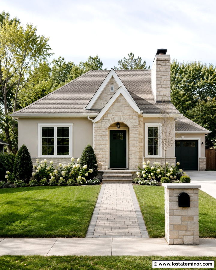Small Stone House With Simple Front Yard - 30 Stone House Design With Front Yard Ideas