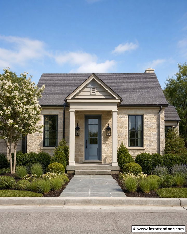 Small Stone House With Simple Porch Columns - 30 Stone House Design With Porch Columns Ideas