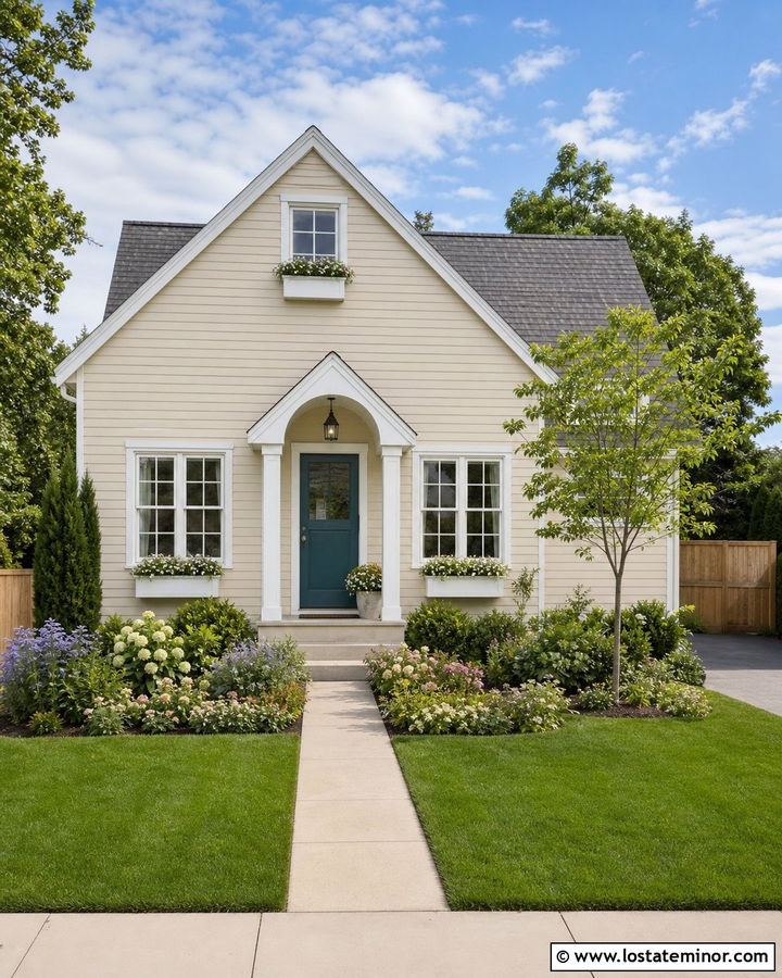 Small Tan House With Compact Front Yard - 30 Tan House Design With Front Yard Ideas
