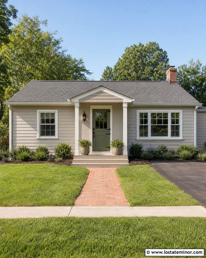 Small Taupe House With Green Dutch Door - 30 Taupe House Design With Dutch Door Ideas