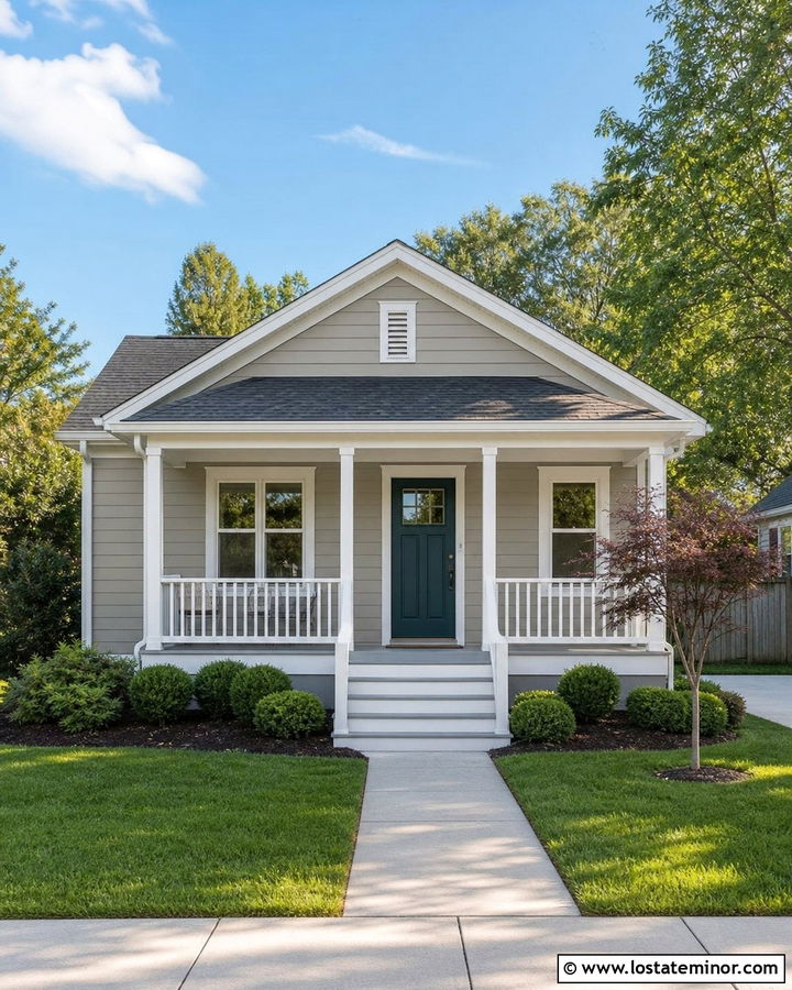 Small Taupe House With Simple Porch Railings - 30 Taupe House Design With Railings Ideas