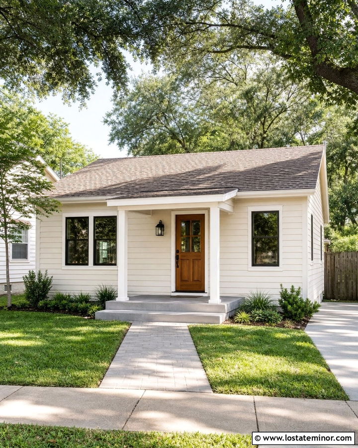 Small Warm White House With Simple Portico - 30 Warm White House Design With Portico Ideas