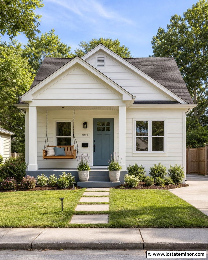 Small White House With Budget Porch Swing - 30 White House Design With Swing Ideas