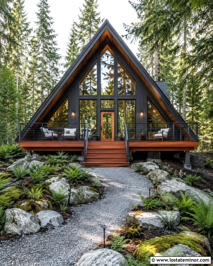 Soft Black A Frame House With Elevated Deck - 30 Soft Black House Design With Deck Ideas