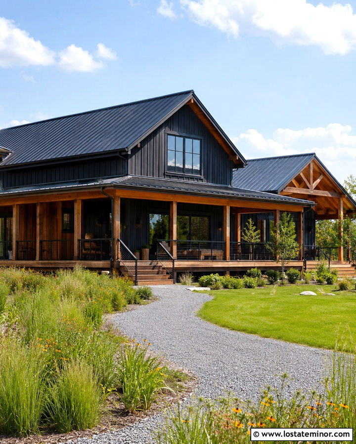 Soft Black Barn House With Oversized Deck - 30 Soft Black House Design With Deck Ideas