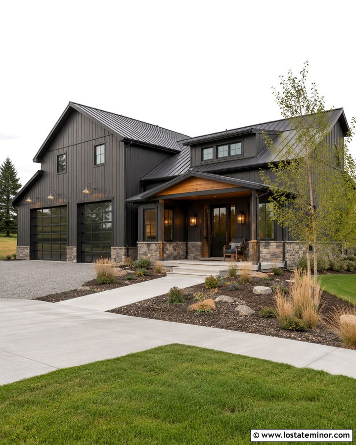 Soft Black Barndominium With Barn Lights - 30 Soft Black House Design With Lighting Ideas