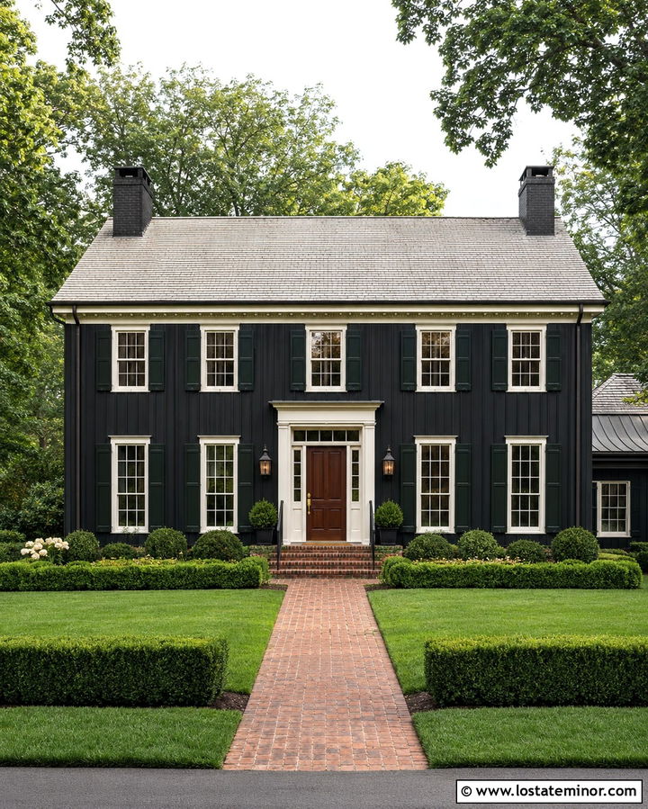 Soft Black Board And Batten Colonial House - 30 Soft Black House Design With Board and Batten Ideas
