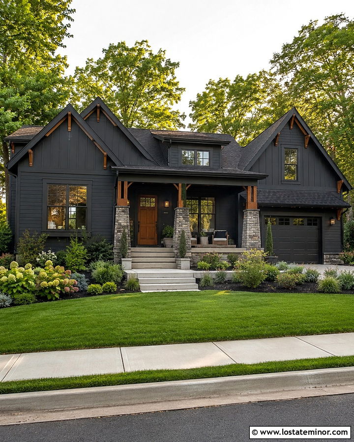 Soft Black Board And Batten Craftsman House - 30 Soft Black House Design With Board and Batten Ideas