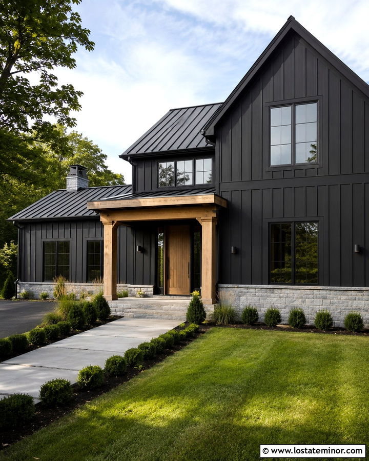 Soft Black Board And Batten House With Retractable Screen Door - 30 Soft Black House Design With Screen Door Ideas