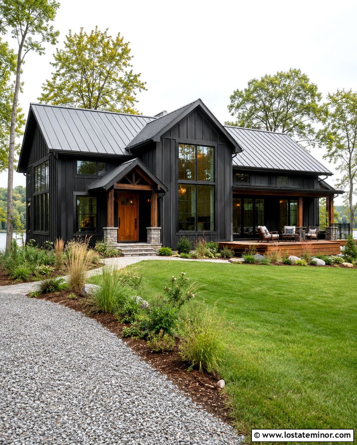 Soft Black Board And Batten Lake House - 30 Soft Black House Design With Board and Batten Ideas