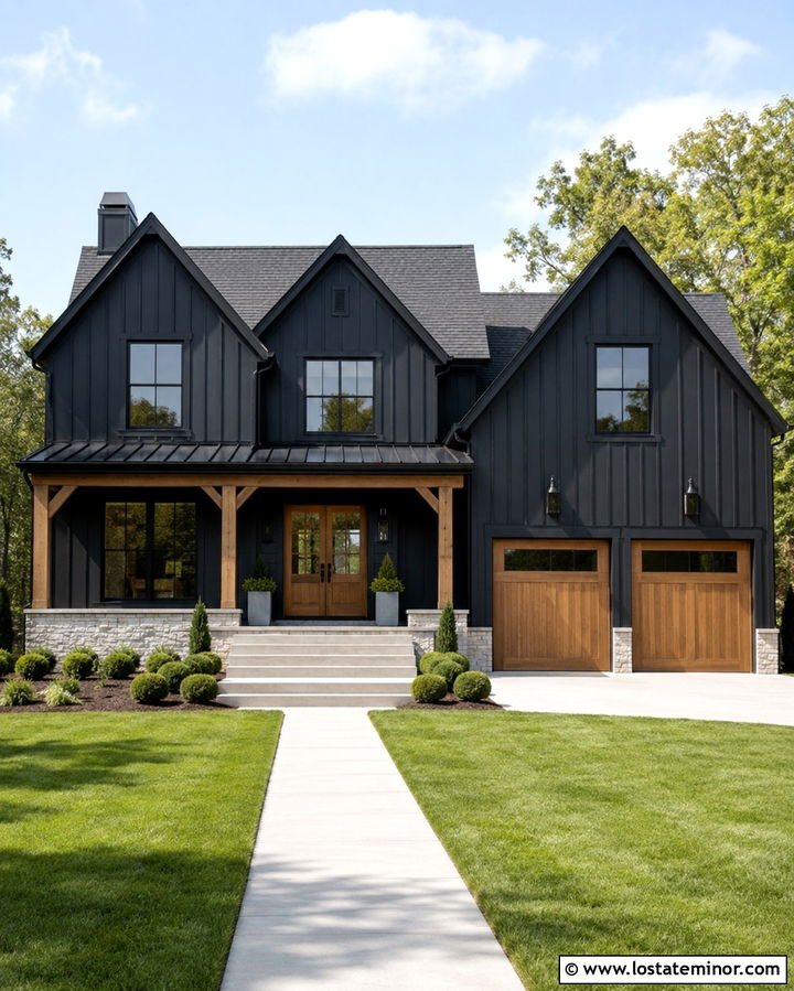 Soft Black Board And Batten Modern Farmhouse - 30 Soft Black House Design With Board and Batten Ideas