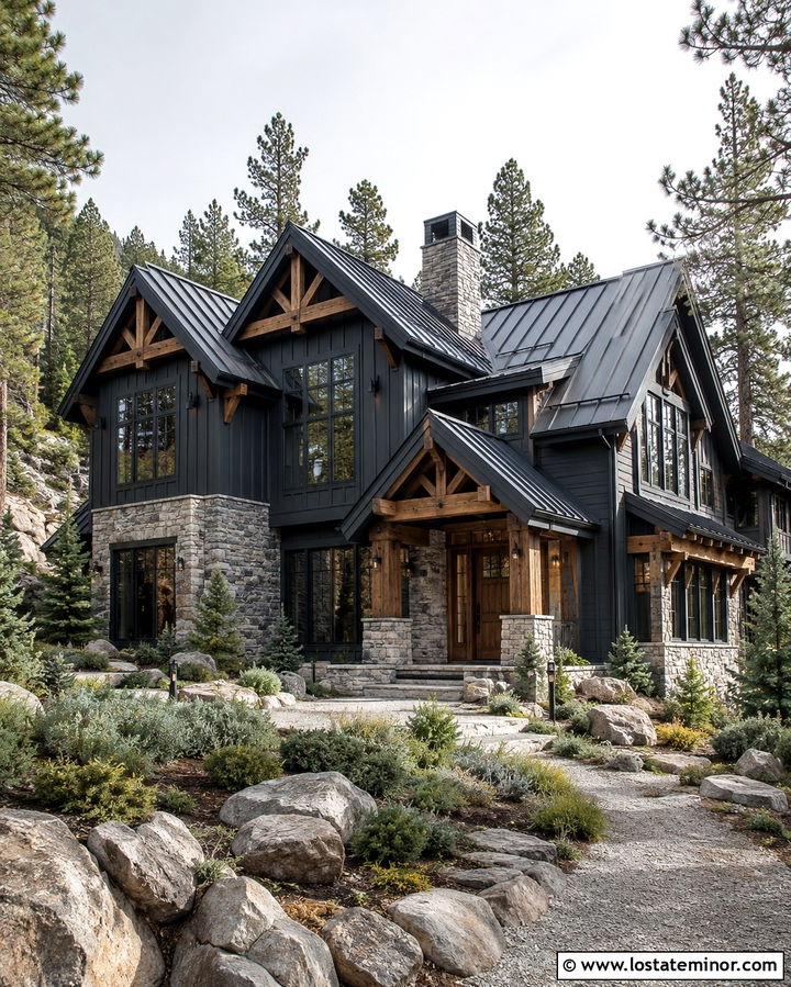 Soft Black Board And Batten Mountain House - 30 Soft Black House Design With Board and Batten Ideas