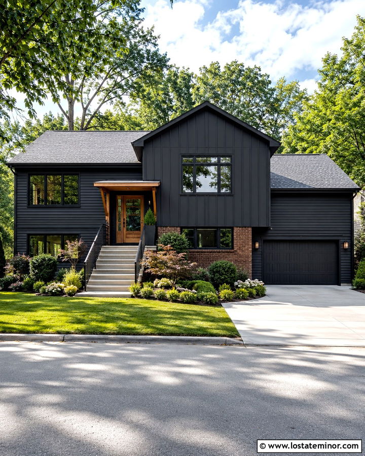 Soft Black Board And Batten Split Level - 30 Soft Black House Design With Board and Batten Ideas