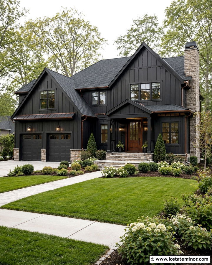 Soft Black Board And Batten With Bronze Windows - 30 Soft Black House Design With Board and Batten Ideas