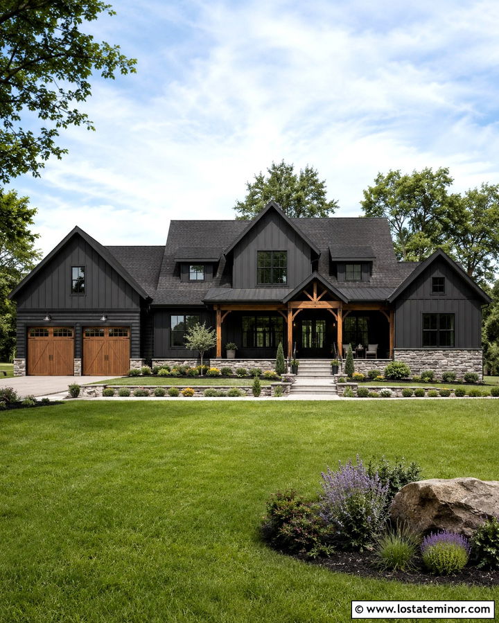 Soft Black Board And Batten With Mixed Siding - 30 Soft Black House Design With Board and Batten Ideas
