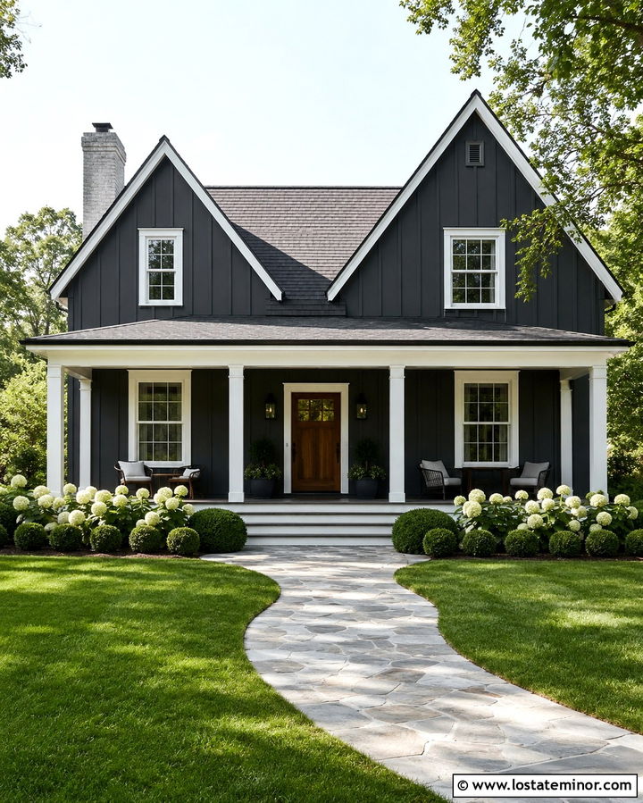 Soft Black Board And Batten With White Trim - 30 Soft Black House Design With Board and Batten Ideas