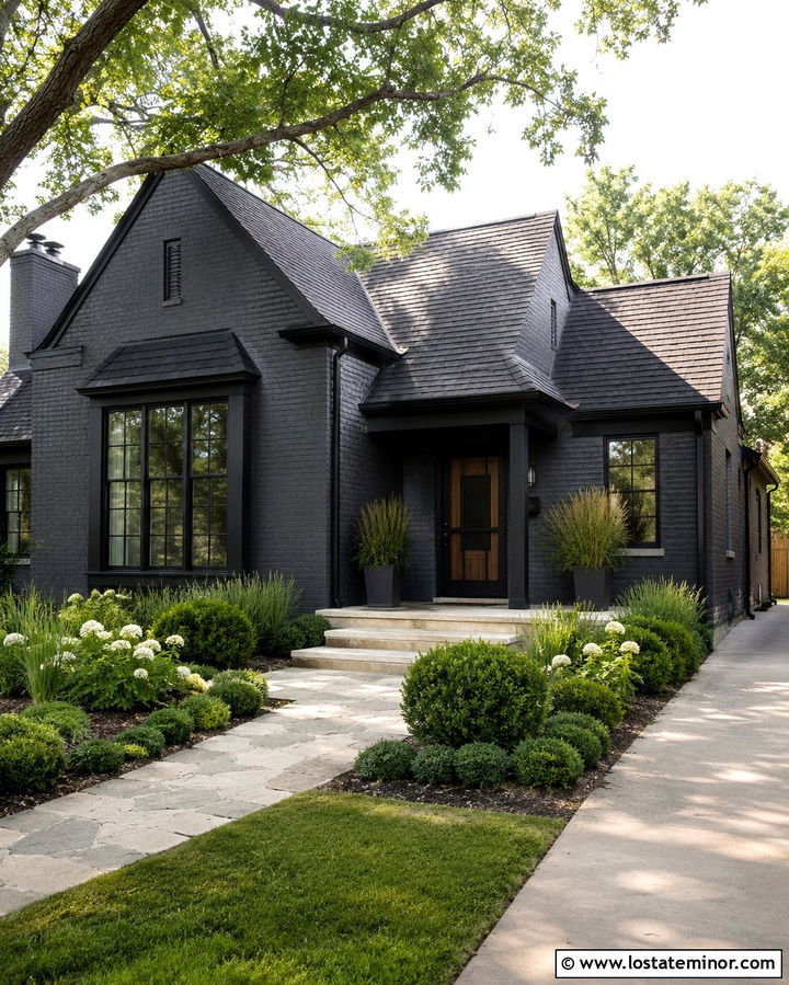Soft Black Brick House With Black Screen Door - 30 Soft Black House Design With Screen Door Ideas