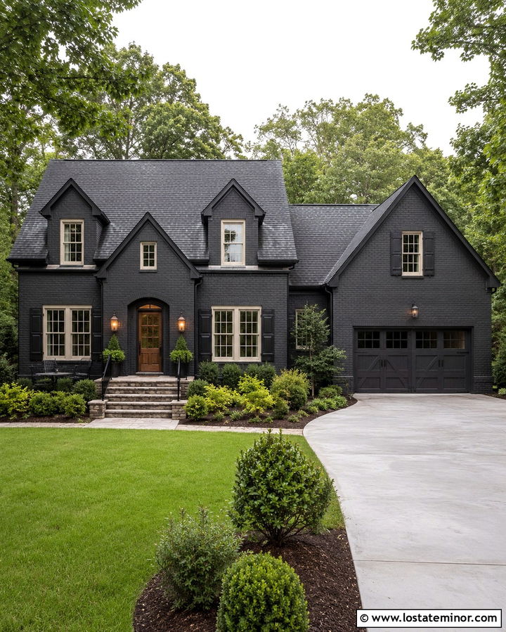 Soft Black Brick House With Dormers - 30 Soft Black House Design With Dormers Ideas