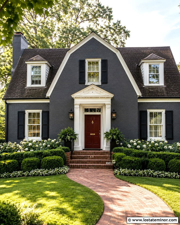 Soft Black Brick House With Red Front Door - 30 Soft Black House Design With Front Door Ideas
