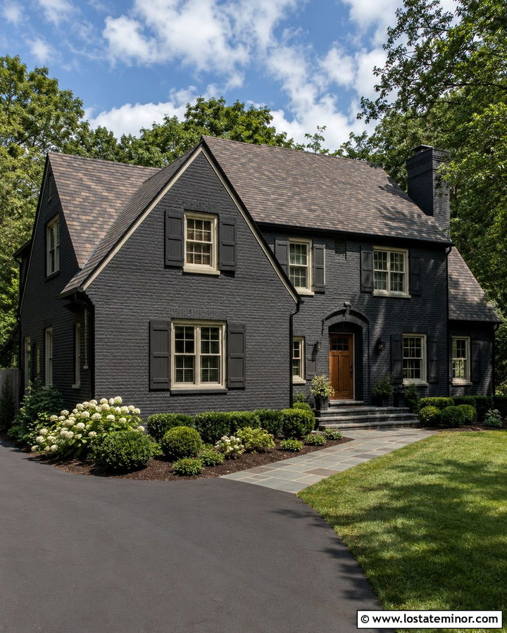 Soft Black Brick House With Roof Shingles - 30 Soft Black House Design With Shingles Ideas