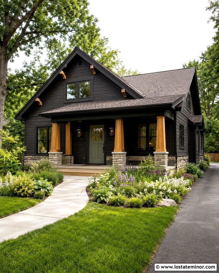 Soft Black Bungalow With A Front Gable - 30 Soft Black House Design With Gables Ideas