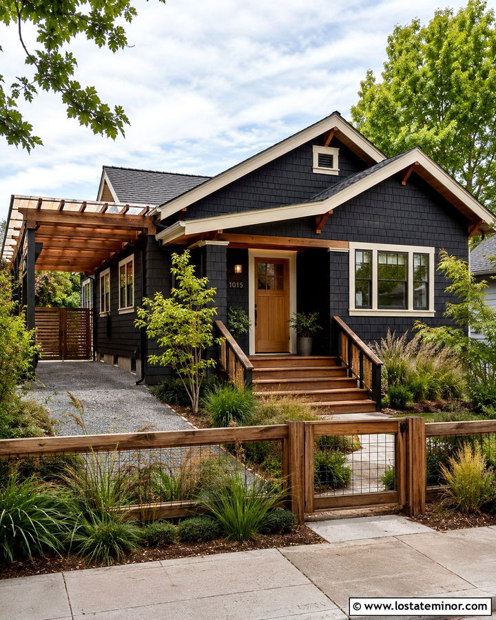 Soft Black Bungalow With Carport Pergola - 30 Soft Black House Design With Carport Ideas