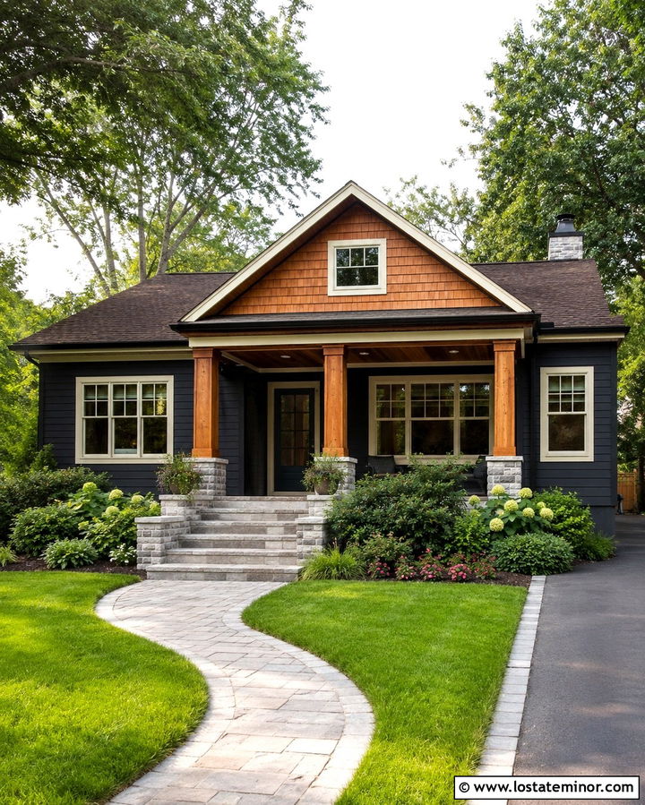 Soft Black Bungalow With Cedar Shake Porch - 30 Soft Black House Design With Cedar Shake Ideas