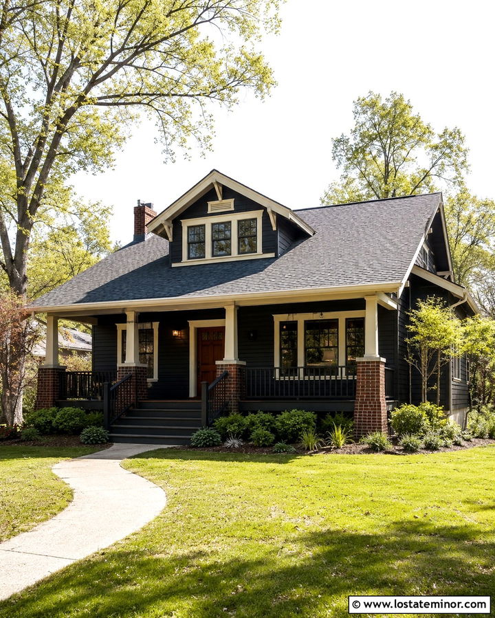 Soft Black Bungalow With Front Dormer - 30 Soft Black House Design With Dormers Ideas