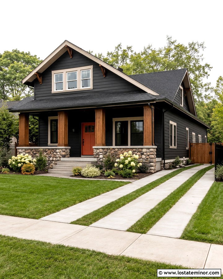 Soft Black Bungalow With Ribbon Driveway - 30 Soft Black House Design With Driveway Ideas