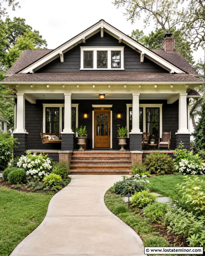 Soft Black Bungalow With Schoolhouse Lights - 30 Soft Black House Design With Light Fixtures Ideas