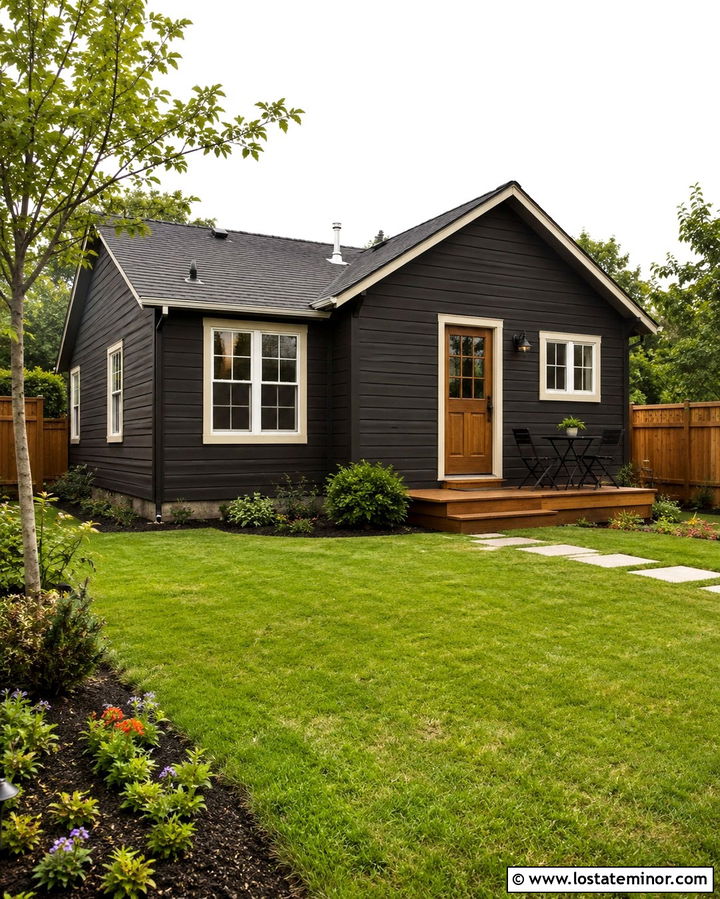 Soft Black Bungalow With Small Backyard - 30 Soft Black House Design With Backyard Ideas