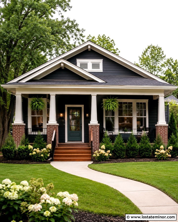 Soft Black Bungalow With Teal Storm Door - 30 Soft Black House Design With Storm Door Ideas