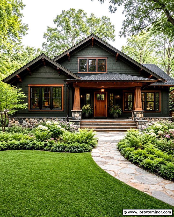 Soft Black Bungalow With Warm Wood Windows - 30 Soft Black House Design With Window Frames Ideas