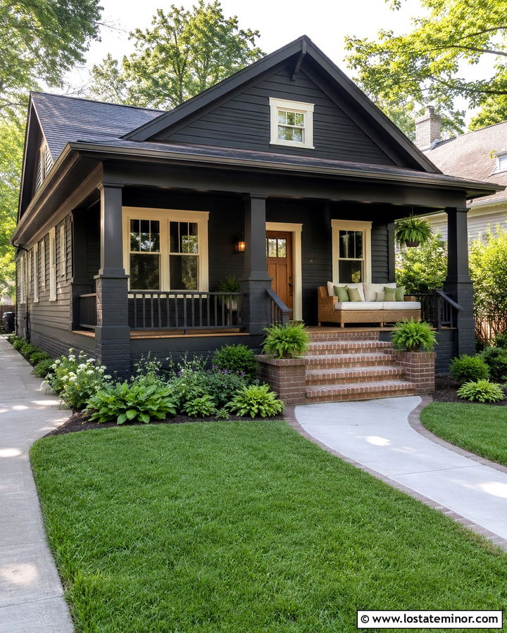 Soft Black Bungalow With Wicker Daybed - 30 Soft Black House Design With Daybed Ideas