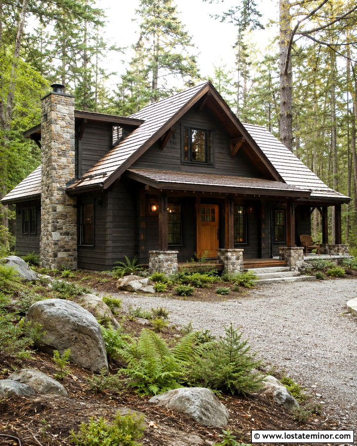 Soft Black Cabin With Cedar Roof Shingles - 30 Soft Black House Design With Shingles Ideas