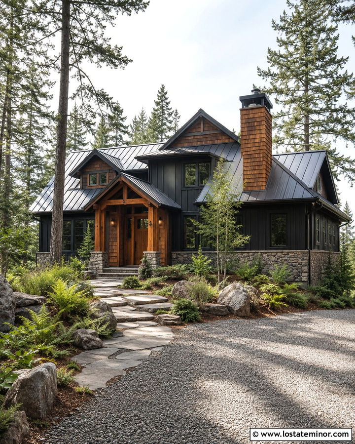 Soft Black Cabin With Dark Cedar Shake - 30 Soft Black House Design With Cedar Shake Ideas