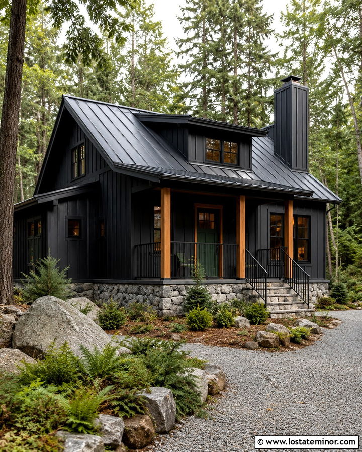 Soft Black Cabin With Forest Green Dutch Door - 30 Soft Black House Design With Dutch Door Ideas