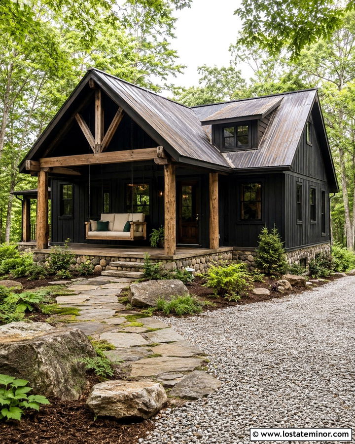 Soft Black Cabin With Log Frame Daybed - 30 Soft Black House Design With Daybed Ideas