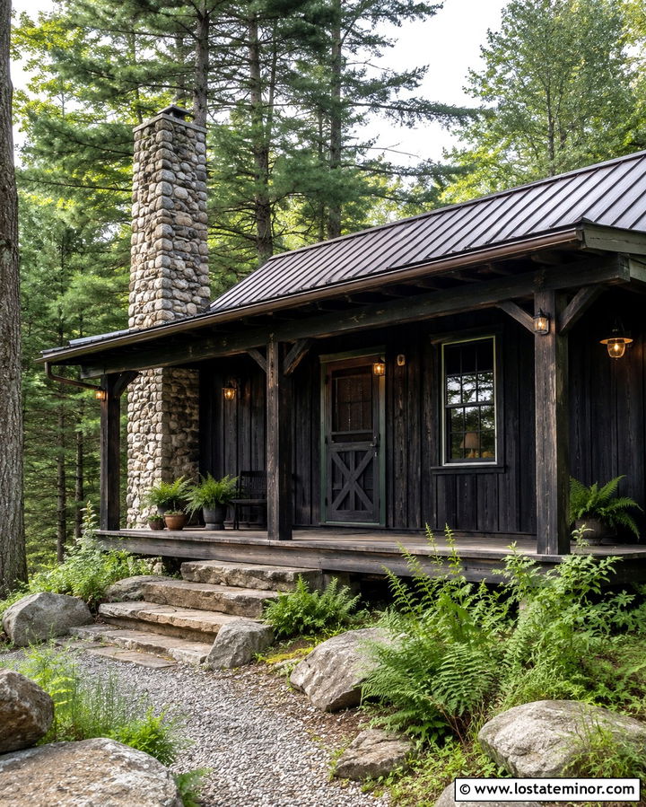 Soft Black Cabin With Rustic Screen Door - 30 Soft Black House Design With Screen Door Ideas