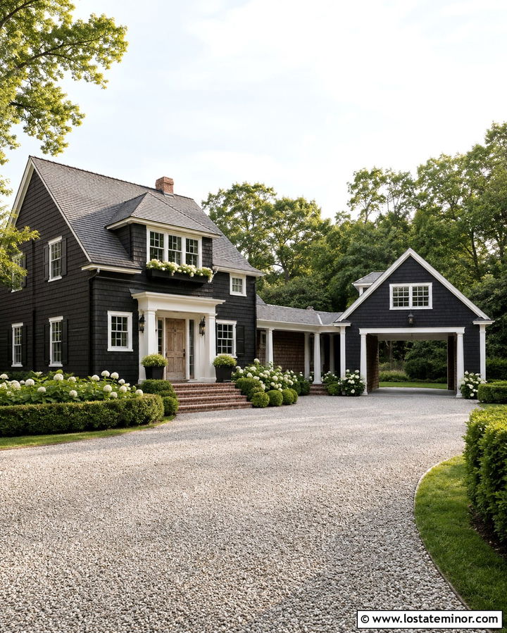 Soft Black Cape Cod House With Breezeway Carport - 30 Soft Black House Design With Carport Ideas